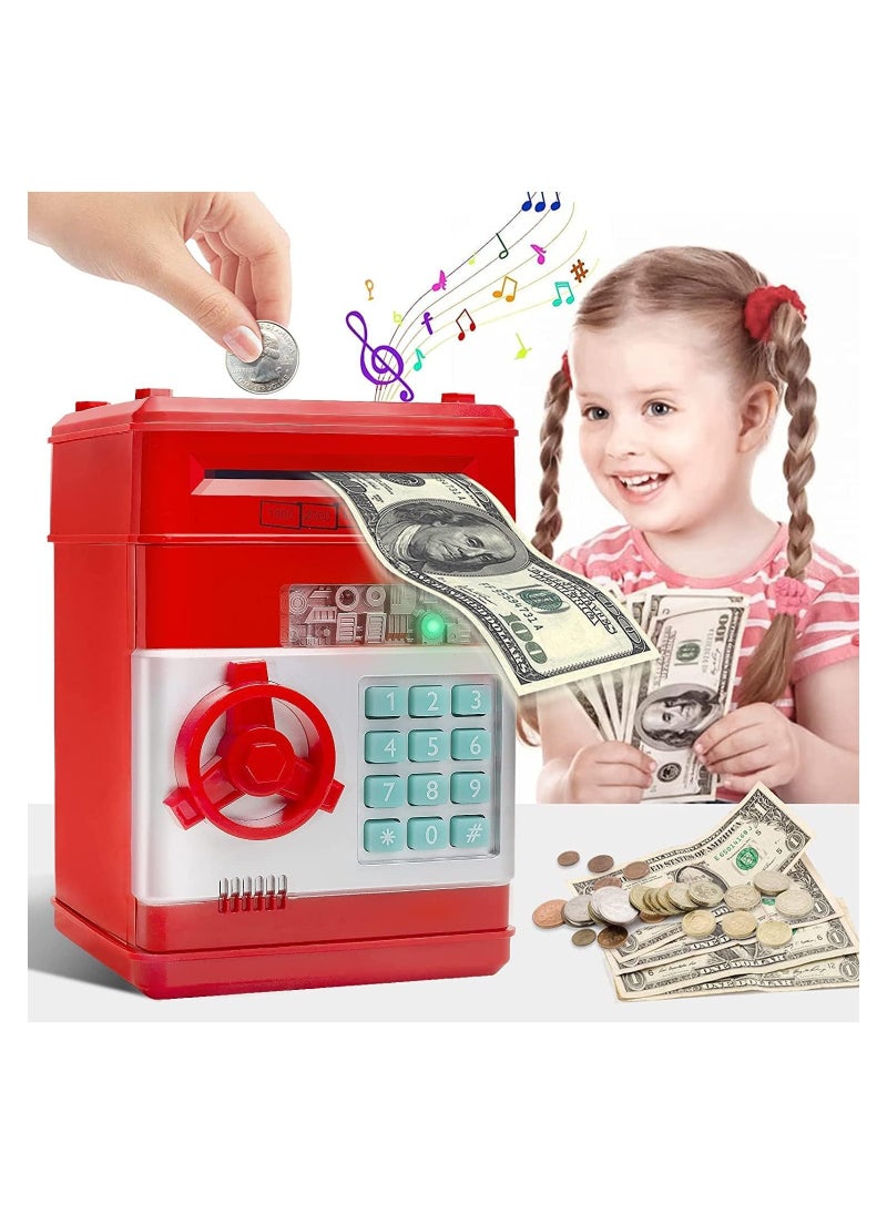 VIO Electronic Bank Mini ATM Password Money Bank Cash Coins Saving Box for Kids Cartoon Safe Bank Box Perfect Toy Gifts for Boys Girls Red Silver  - Image 2