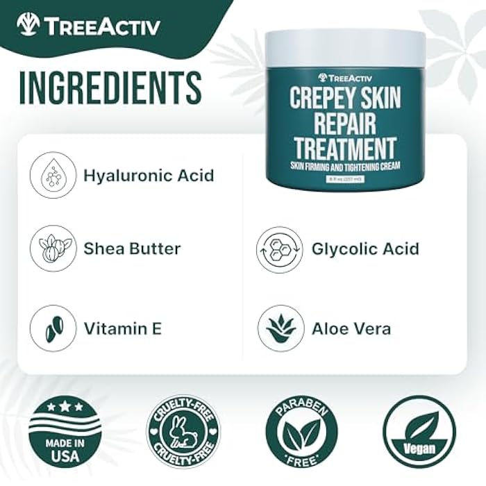 TreeActiv Crepey Skin Repair Cream, 8 oz, Firming Formula with Hyaluronic Acid & Shea Butter to Deeply Moisturize and Tighten Dry, Wrinkly Crepe Skin, 500+ Uses - Image 5