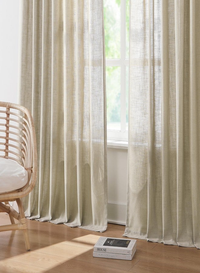 Vision Home Sand Pinch Pleated Semi Sheer Curtains Textured Linen Blended Light Filtering Window Curtains 102 inch for Living Room Bedroom Pinch Pleat Drapes with Hooks 2 Panels 40"Wx102"L,Camel Beige - Image 2