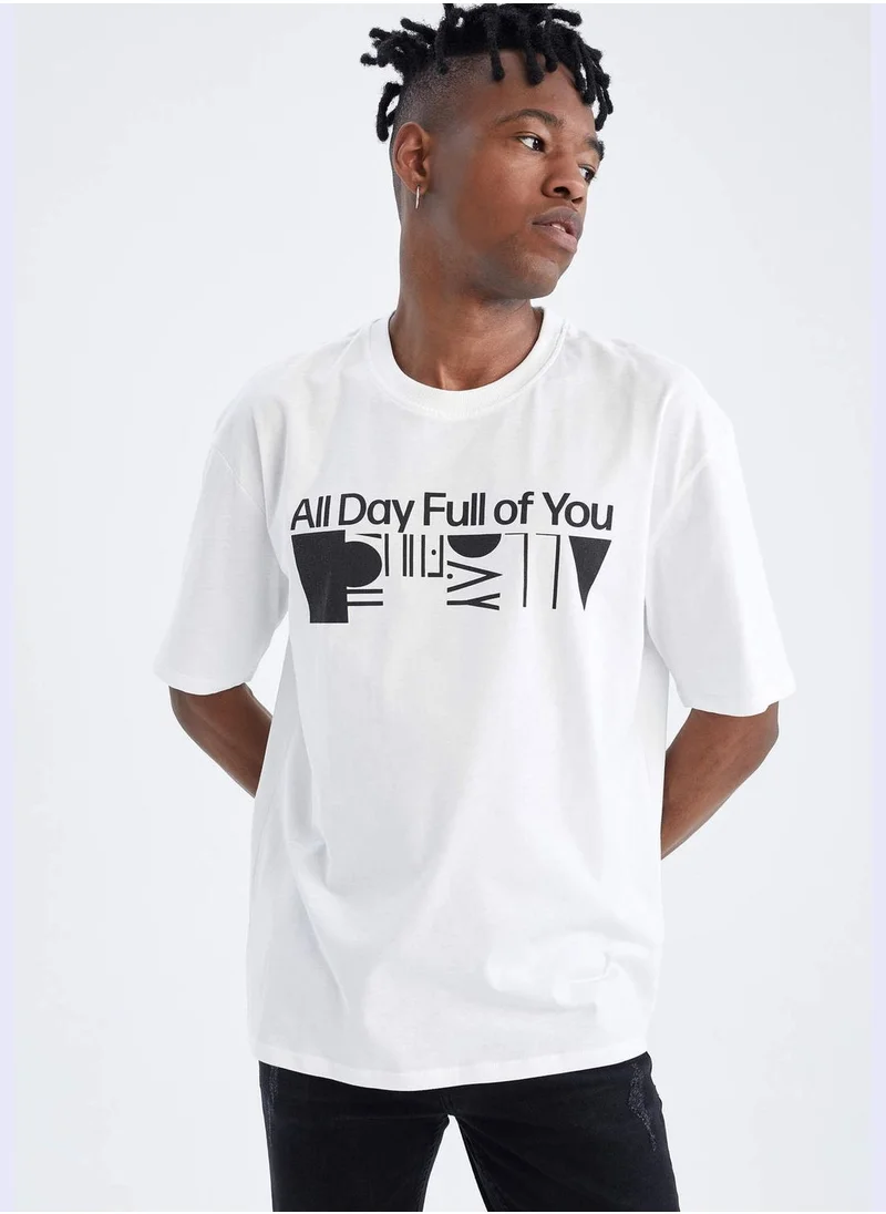 DeFacto Oversize Fit Crew Neck Short Sleeve Slogan Print T-Shirt