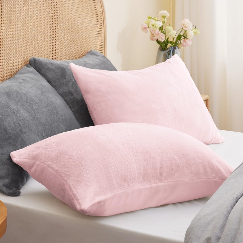 BEDELITE Flannel Pillowcases Standard Set of 2  Super Soft Fleece Pillow Case Cover with Zipper for Bedroom  Sofa  Couch Luxury Cozy Fuzzy Velvet Pillow Shams for All Seasons(20x26 Inches  Pink) - Image 2