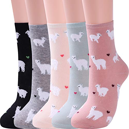 Jeasona Women's Cute Llama Socks for Women Llama Gifts for Women Mom, 5 pairs, size 5-8 - Image 1