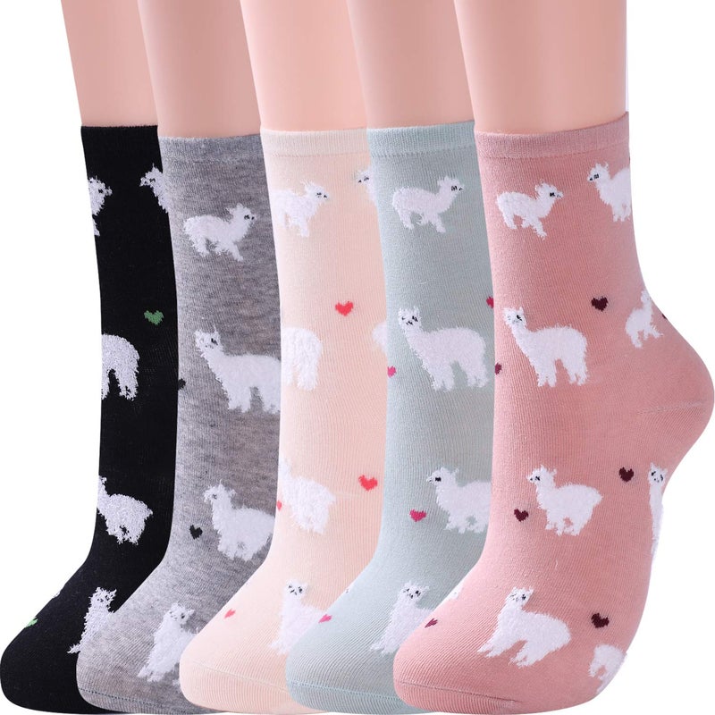Jeasona Women's Cute Llama Socks for Women Llama Gifts for Women Mom, 5 pairs, size 5-8 - Image 5