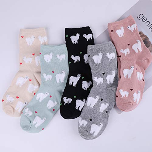 Jeasona Women's Cute Llama Socks for Women Llama Gifts for Women Mom, 5 pairs, size 5-8 - Image 2