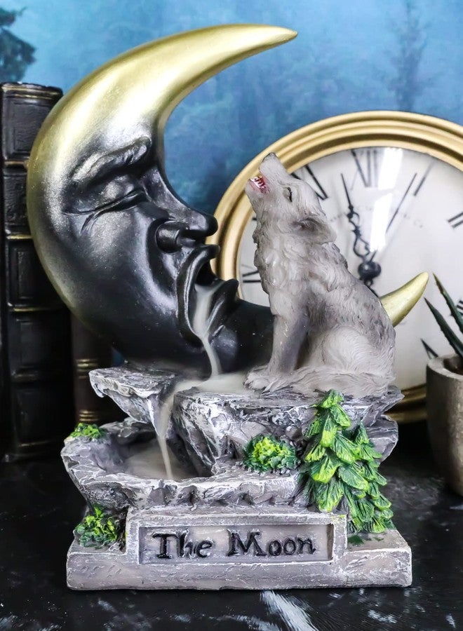 Ebros Gift Animal Totem Spirit Gray Howling Wolf Guardian of The Sacred Moon Backflow Cone Incense Burner Holder with Cascading Smoke Pool Waterfall Effect Figurine - Image 2