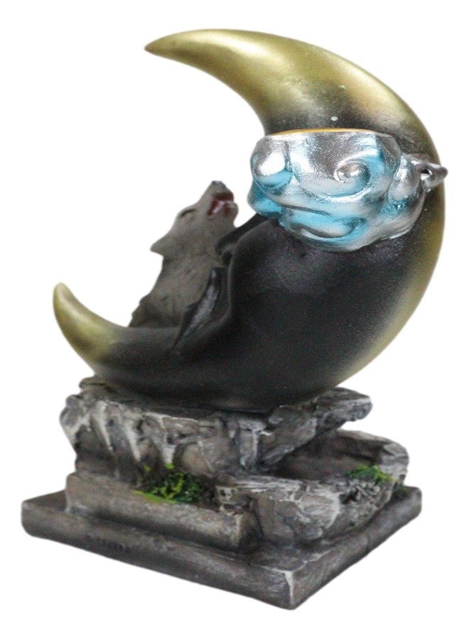 Ebros Gift Animal Totem Spirit Gray Howling Wolf Guardian of The Sacred Moon Backflow Cone Incense Burner Holder with Cascading Smoke Pool Waterfall Effect Figurine - Image 3