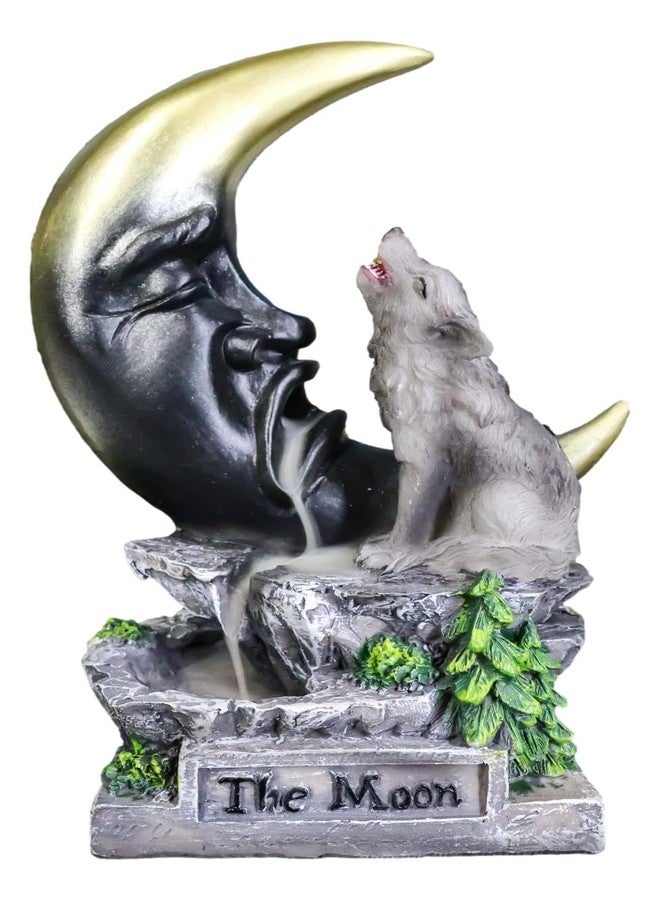 Ebros Gift Animal Totem Spirit Gray Howling Wolf Guardian of The Sacred Moon Backflow Cone Incense Burner Holder with Cascading Smoke Pool Waterfall Effect Figurine - Image 1