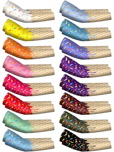JaGely 16 Pairs Ice Cream Arm Sleeves for Kids UV Sun Protection Football Basketball Baseball Compression Long Sleeves YouthIce Cream48 Years - Image 1