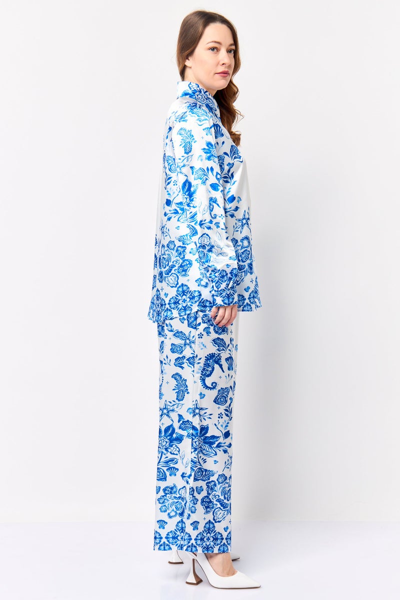 Kathy Ireland Women 2 Pieces Floral Print Shirt With Pants Coord Set, Multicolor - Image 3