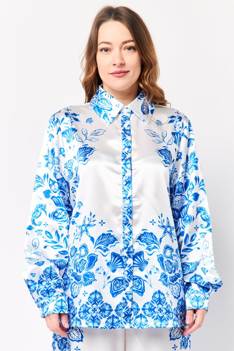 Kathy Ireland Women 2 Pieces Floral Print Shirt With Pants Coord Set, Multicolor - Image 2