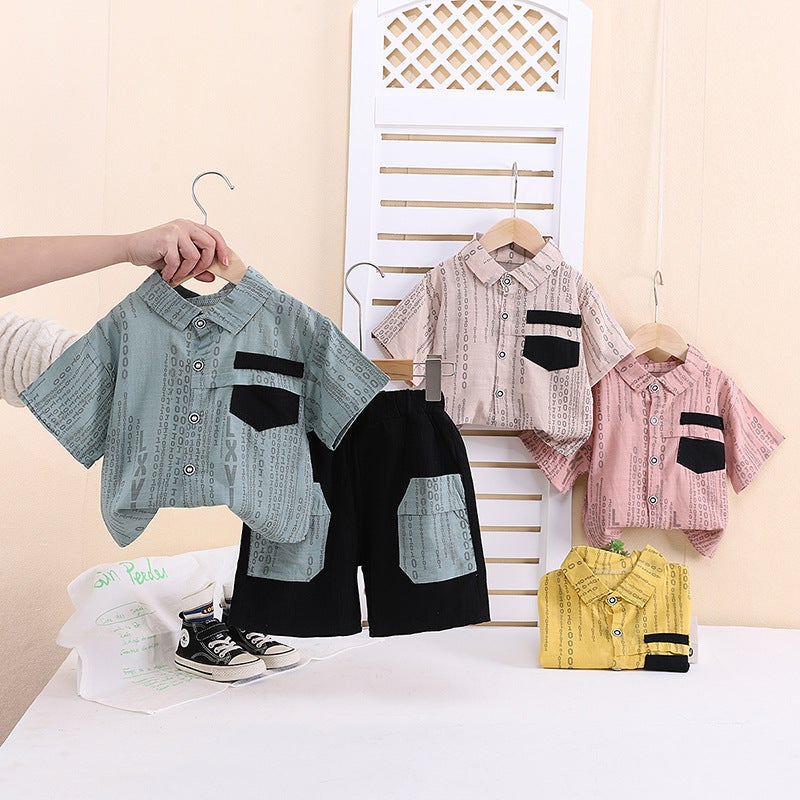 Children'S Clothing Boys Summer Short-Sleeved Suit Baby Summer Handsome Printed Stripesd Shirt Short-Sleeved Thin Two-Piece Trendy Set - Image 5
