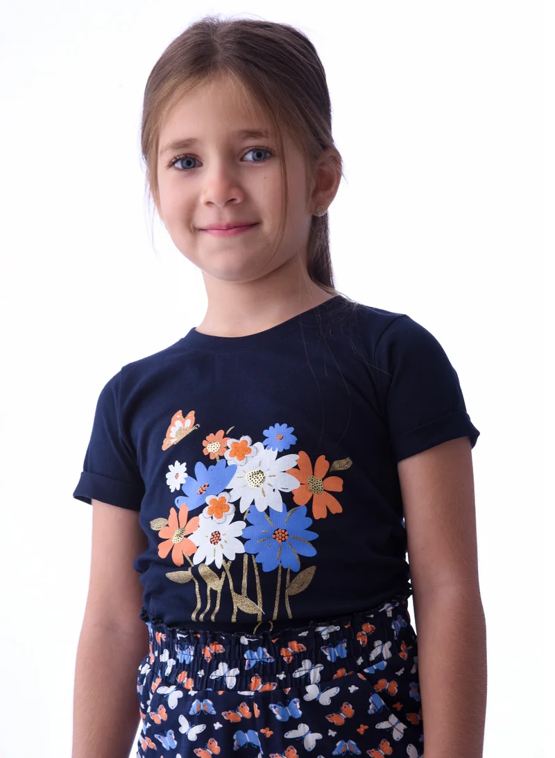 Victor And Jane  Girls (2-8 Years) T-Shirt and  Straight Fit Pant Set -Blue for Women | Best Price UAE
