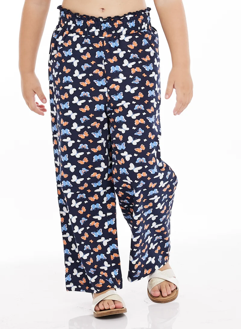 Victor And Jane  Girls (2-8 Years) T-Shirt and  Straight Fit Pant Set -Blue for Women | Best Price UAE