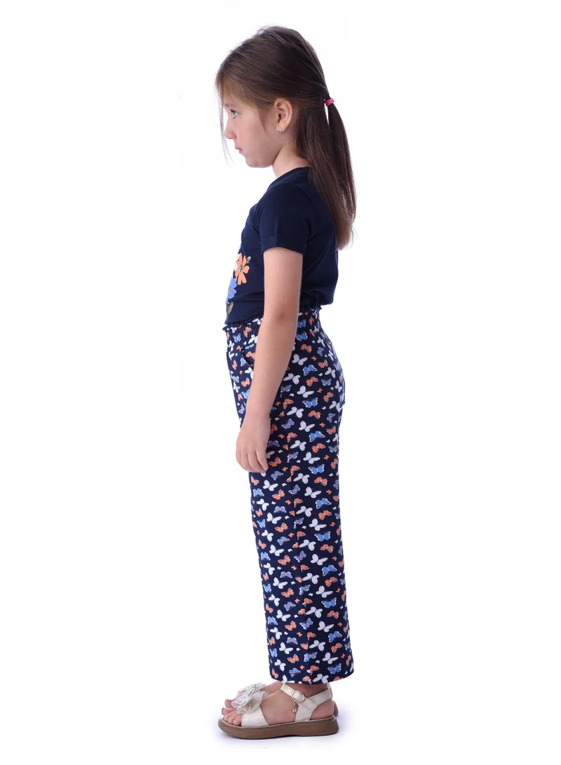 Victor And Jane  Girls (2-8 Years) T-Shirt and  Straight Fit Pant Set -Blue for Women | Best Price UAE