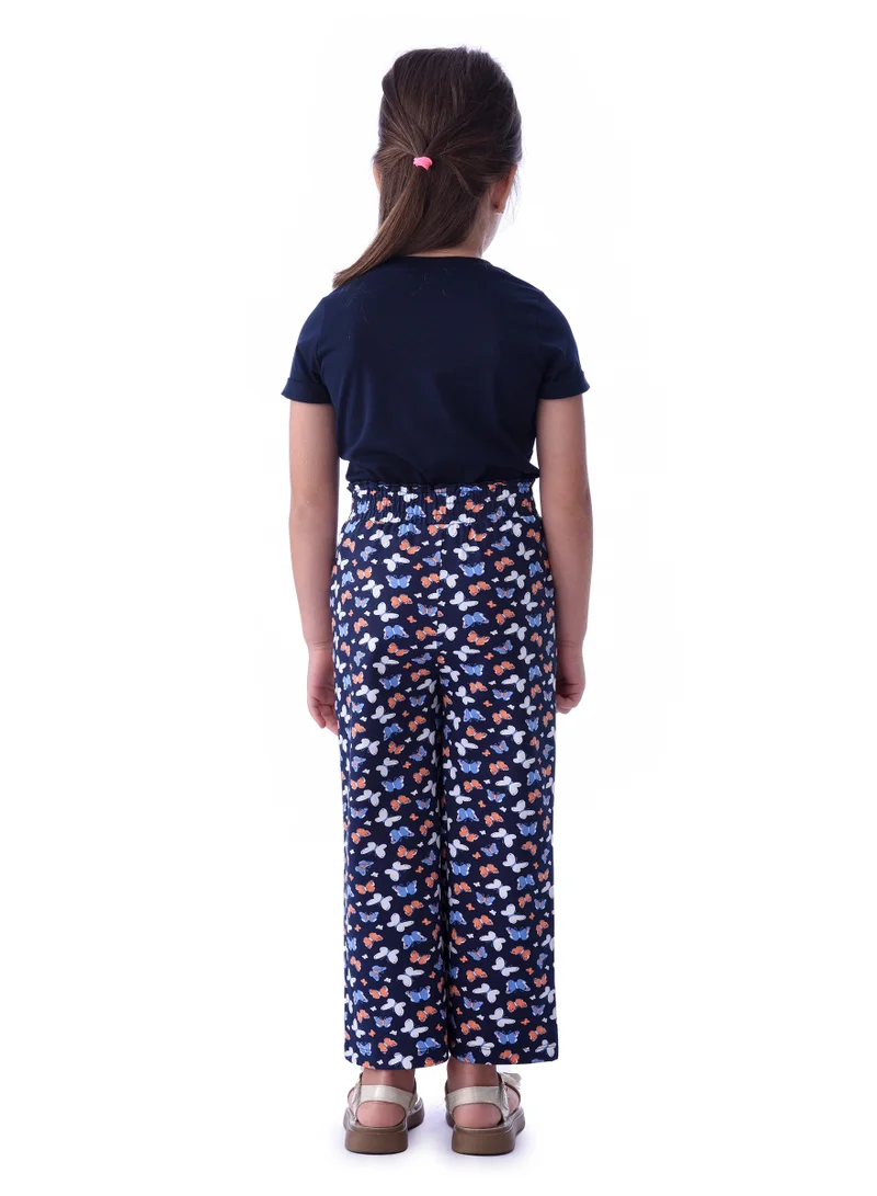 Victor And Jane  Girls (2-8 Years) T-Shirt and  Straight Fit Pant Set -Blue for Women | Best Price UAE
