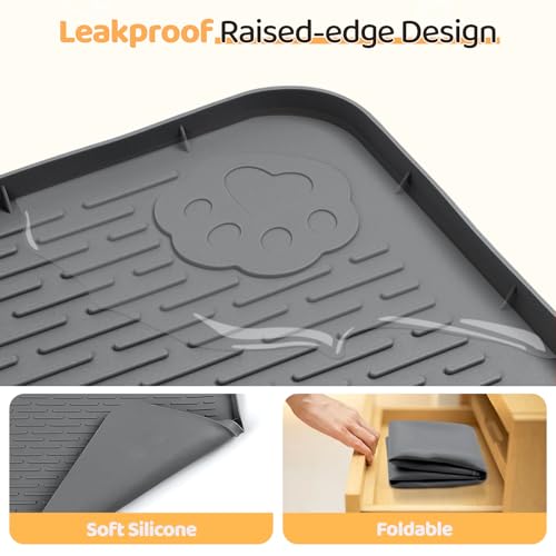 Bartuke Dog Food Mat, Extra Large 40" x 28" Silicone Pet Feeding Mat with Raised Edge Pet Placemat for Small, Medium, and Large Pets Non-Slip, Easy to Clean (Dark Grey) - Image 3