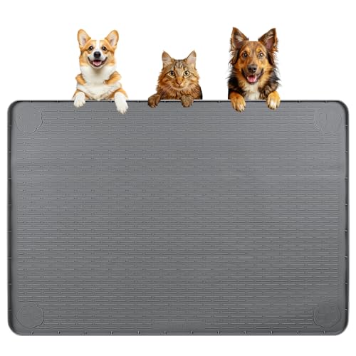Bartuke Dog Food Mat, Extra Large 40" x 28" Silicone Pet Feeding Mat with Raised Edge Pet Placemat for Small, Medium, and Large Pets Non-Slip, Easy to Clean (Dark Grey) - Image 1