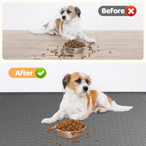 Bartuke Dog Food Mat, Extra Large 40" x 28" Silicone Pet Feeding Mat with Raised Edge Pet Placemat for Small, Medium, and Large Pets Non-Slip, Easy to Clean (Dark Grey) - Image 4