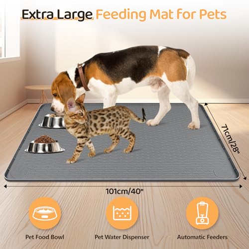 Bartuke Dog Food Mat, Extra Large 40" x 28" Silicone Pet Feeding Mat with Raised Edge Pet Placemat for Small, Medium, and Large Pets Non-Slip, Easy to Clean (Dark Grey) - Image 2