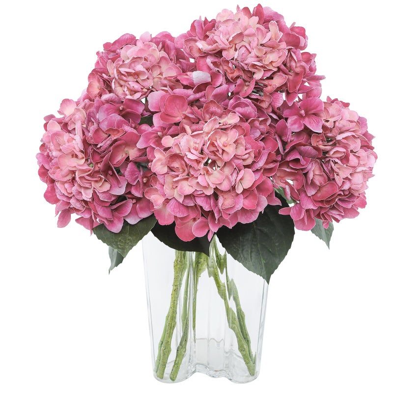 Coferset 3Pcs Large Hydrangea Artificial Flowers 24.8" Real Touch Faux Hydrangea UV&Waterproof Latex Fake Flowers with Bendable Stems &Leaves for Wedding Bouquet Centerpieces Home Party Decor(Magenta) - Image 1