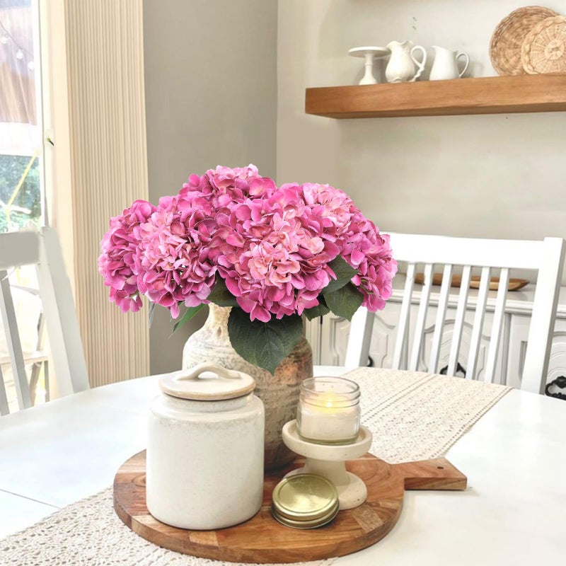 Coferset 3Pcs Large Hydrangea Artificial Flowers 24.8" Real Touch Faux Hydrangea UV&Waterproof Latex Fake Flowers with Bendable Stems &Leaves for Wedding Bouquet Centerpieces Home Party Decor(Magenta) - Image 5