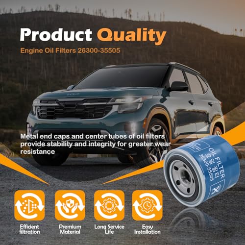 Kefly 26300-35505 Engine Oil Filters Fits for Hyundai Elantra Tucson Santa Fe Kia Sportage Forte Seltos, with Drain Plug Gasket (2 PCS) - Image 5