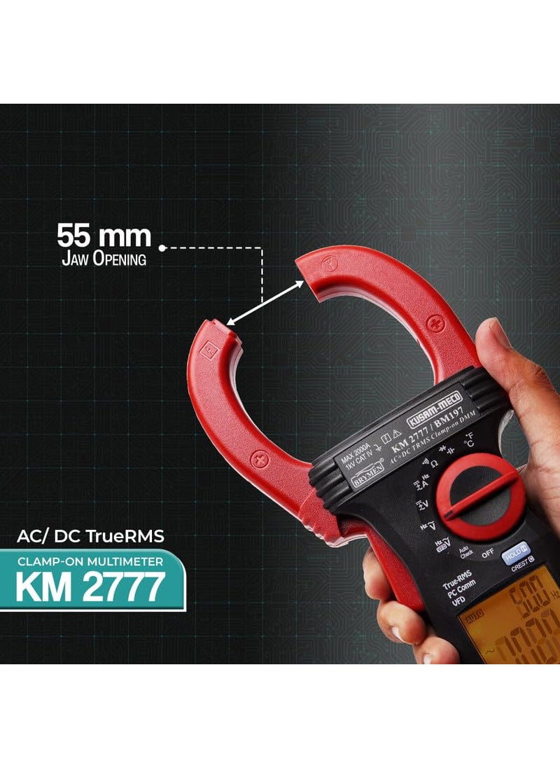 KUSAMMECO KM 2777 ACDC TRMS ClampOn Multimeter with VFD EFDetection PC Interface11 Functions 34 Ranges Easy To Operate 1 Year Warranty