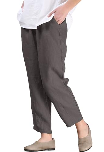 LaovanIn Women's Linen Cropped Pants Tapered Ankle Capris Trousers Elastic Waist XX-Large Gray - Image 1