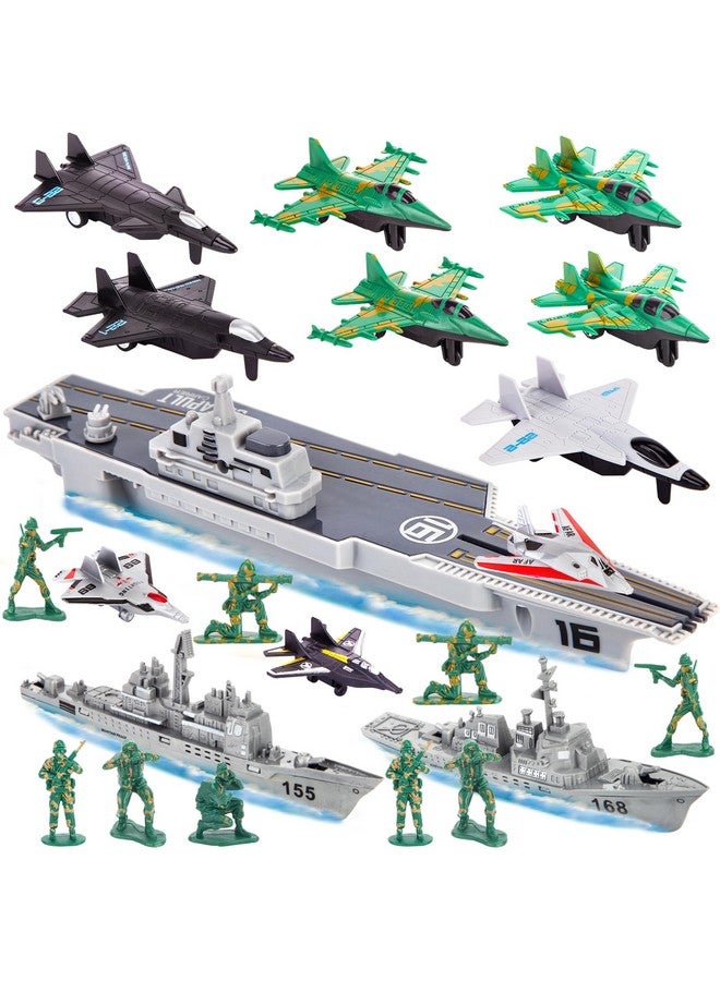 3 otters 27PCS Aircraft Carrier Toy Set, Army Men Military Set Battle Group Plastic Military Toy Aircraft Carrier Warplanes Battleship for Boys Kids Birthday Gift - Image 1