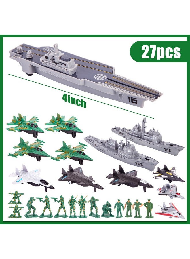 3 otters 27PCS Aircraft Carrier Toy Set, Army Men Military Set Battle Group Plastic Military Toy Aircraft Carrier Warplanes Battleship for Boys Kids Birthday Gift - Image 2
