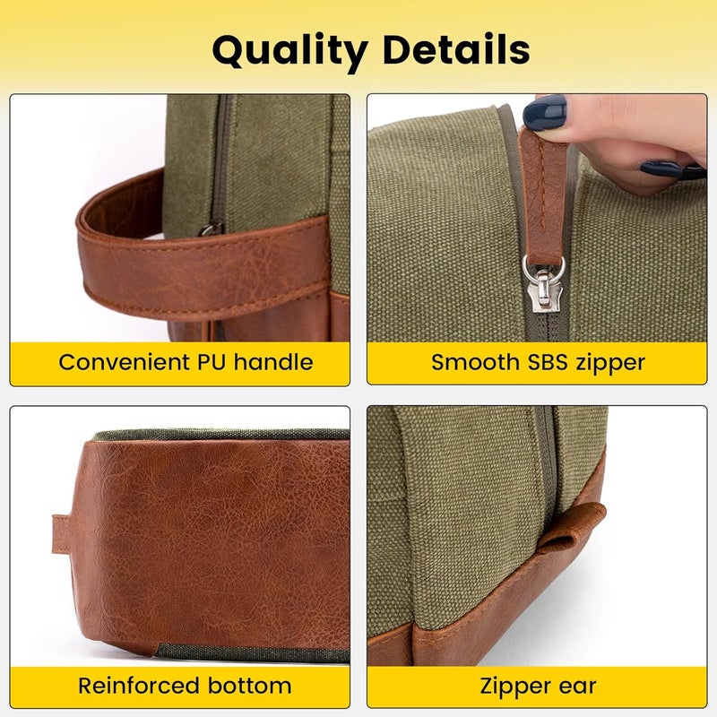 Vorspack Travel Toiletry Bag - Hanging Toiletry Bag for Men Water Resistant Canvas Shaving Bag for Travel, Green, Medium - Image 3