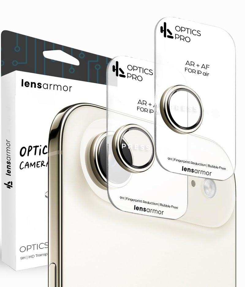 Lensarmor Compatible with iPhone Air Camera Lens Protector Light Gold (2-Pack) – 9H Tempered Glass, Military-Grade Anti-Scratch, Slim & Case-Friendly, Easy Install Frame - Image 1