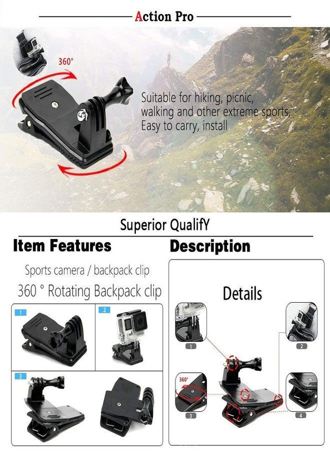 Action Pro Versatile 360° Rotary Backpack Mount Kit, Compatible with GoPro Hero 13/12/11/10/9/8/7/6/5/4/Eken/Yi and Other Action Cameras for Dynamic Adventure Capture - Image 4