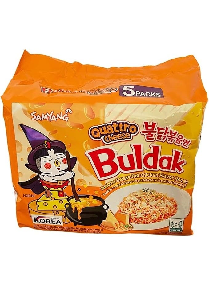 Samyang Buldak Quattro Cheese Hot Chicken flavor Ramen145G*5 - Image 1