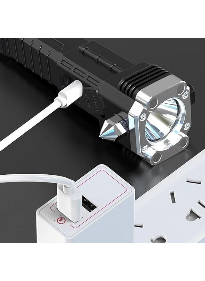 VIDORA Torch LightLED 3W Torch Light Rechargeable Torch FlashlightLong Distance Beam Range Car Rescue Torch with Hammer Window Glass and Seat Belt Cutter Built
