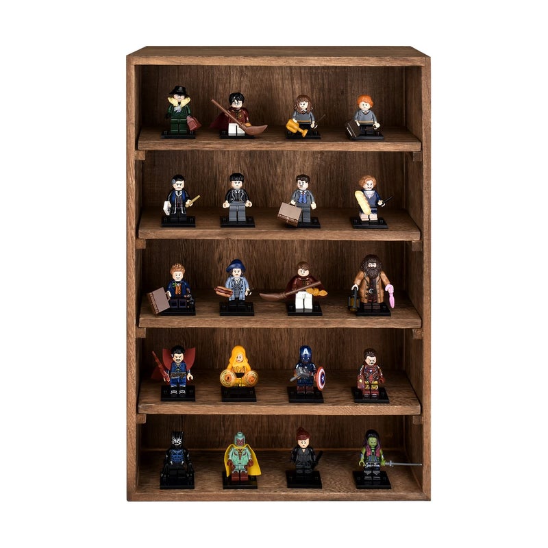 Ikee Design Wooden Wall-Mounted Display Shelves Rack for Collectibles-Figures,Shot Glasses,Spice Can,Cosmetics or Perfume-5 Adjustable Height Shelves,Space-Saving- Brown Color - Image 3