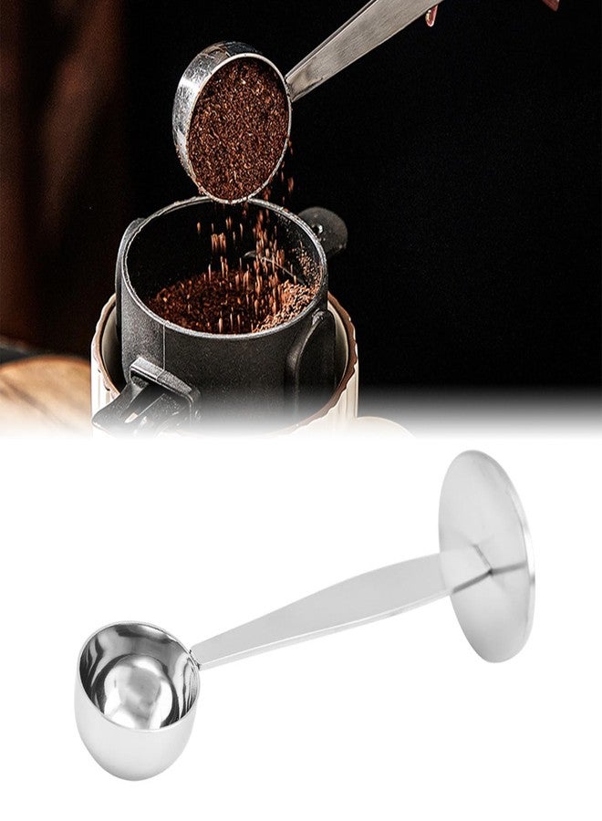 فلاين ملعقة قهوة من الفولاذ المقاوم للصدأ 2 في 1، ملعقة قياس فضية اللون بقاعدة مضغوطة، ملعقة قهوة مزدوجة الاستخدام لضغط حبوب البن وطحنها (15 مل) - Image 4
