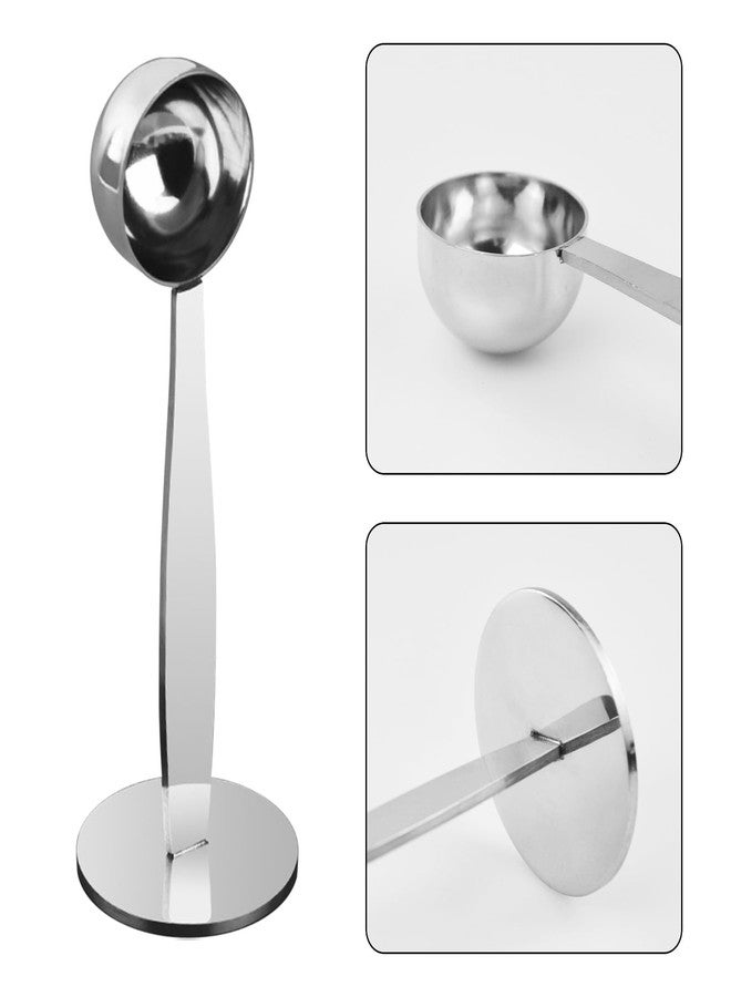 فلاين ملعقة قهوة من الفولاذ المقاوم للصدأ 2 في 1، ملعقة قياس فضية اللون بقاعدة مضغوطة، ملعقة قهوة مزدوجة الاستخدام لضغط حبوب البن وطحنها (15 مل) - Image 3