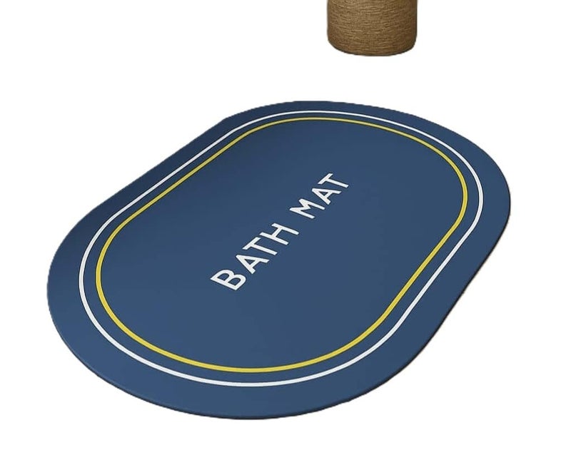 Anti-Slip Oval Bathroom Mat 38 x 57 cm, Quick-Dry Rubber Shower Floor Mat, Non-Slip Bath Mat for Bathtub, Shower, Sink, Wet Areas & Indoor Use, Hello Ocean Blue, 1 Piece