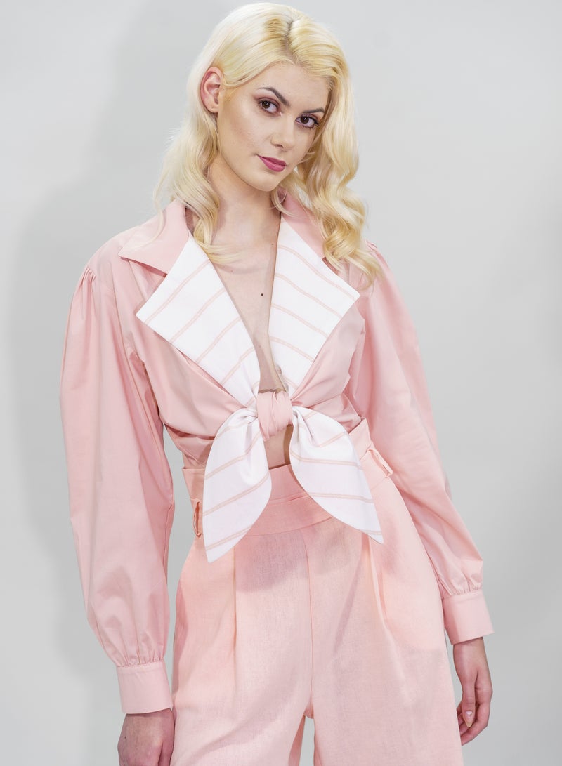 BITOLIA GALLERY Poplin Pink Crop Shirt  - Image 5
