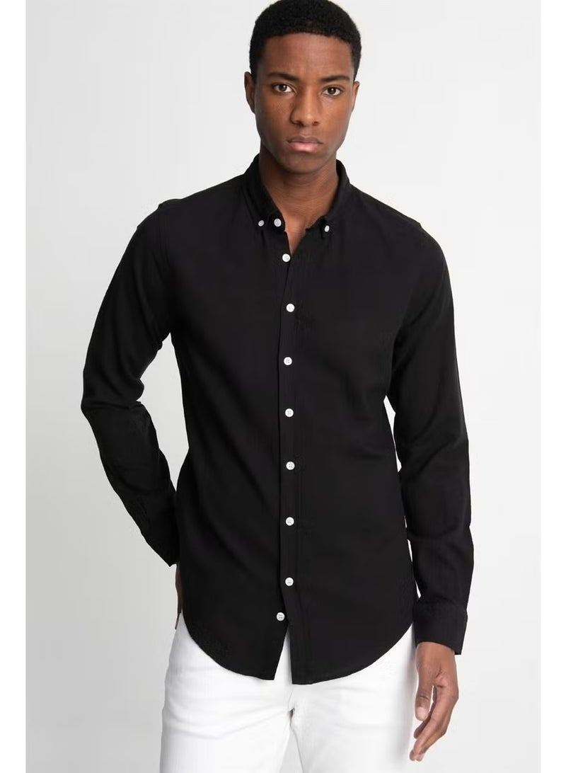 Tudors Slim Fit Long Sleeve Buttoned Collar Men's Linen Shirt - - Image 2