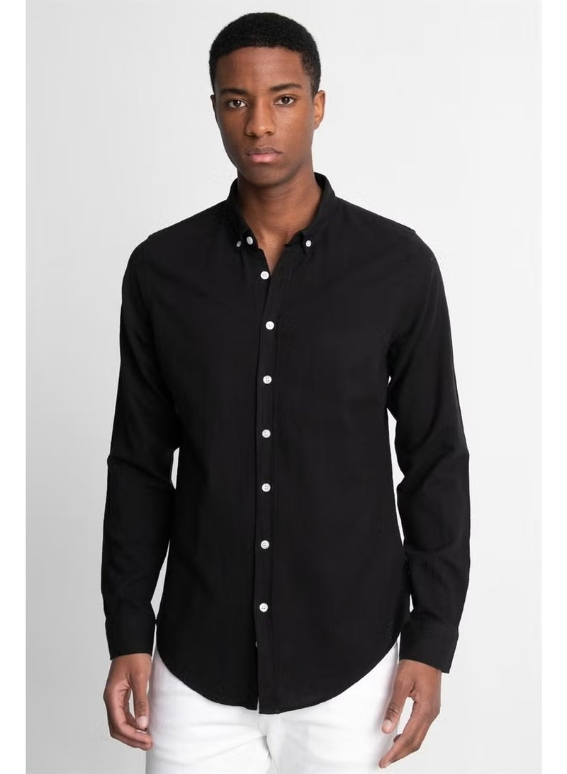 Tudors Slim Fit Long Sleeve Buttoned Collar Men's Linen Shirt - - Image 1