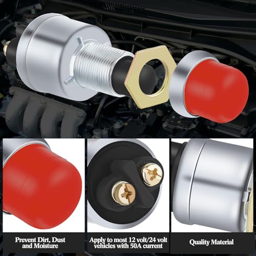 TOODOO Engine Start Push Button Momentary 12v and 24v Waterproof Switch Push to Start Button for Car Marine Boat Truck Lawn Tractor(Red,2 Pieces) - Image 3