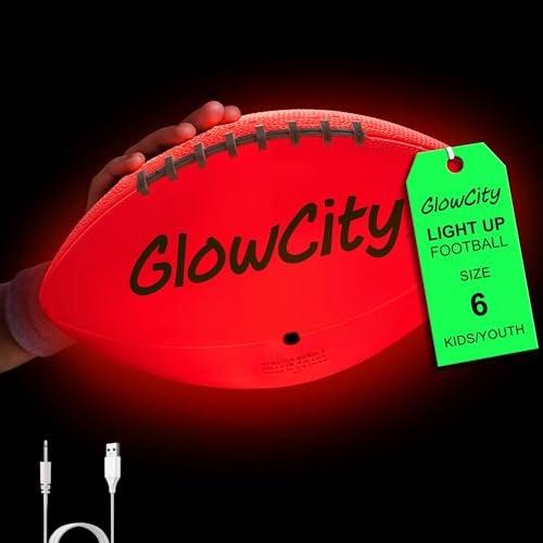 GlowCity Glow in The Dark Football Size 6 Light Up PU Ball for Teen Boys Adults Cool Sports Gift for Night Outdoor Games Birthday Gifts Ideas for Teen Boys Teenager Ages 12 13 14 15 16 17 18 - Image 1