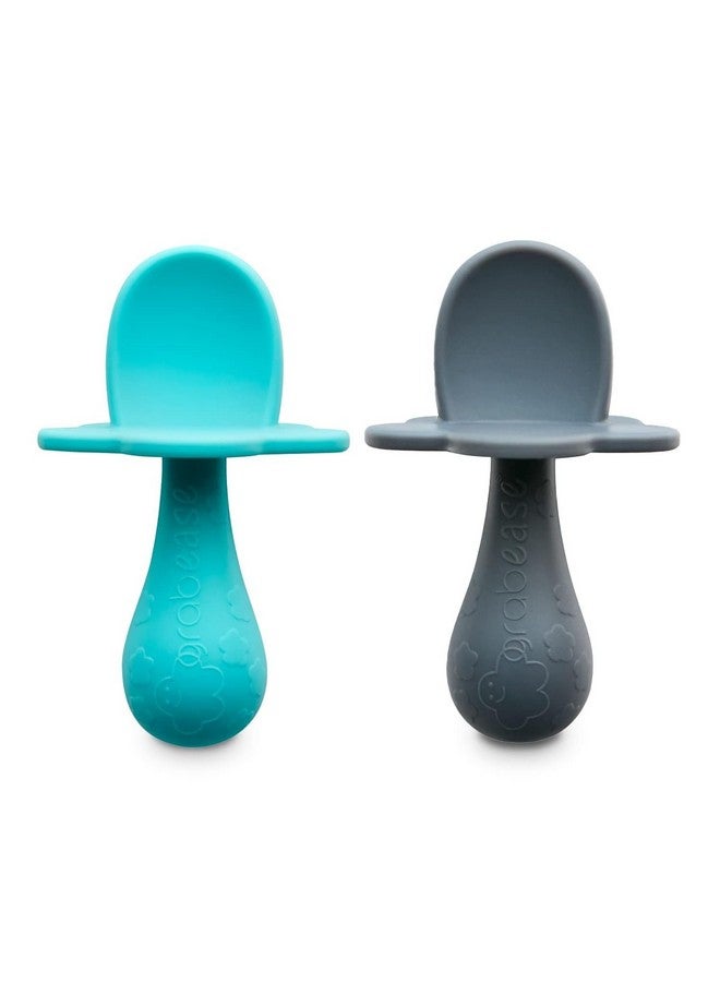 grabease Baby Silicone Spoon Set For Babyled Weaning & First Stage Selffeeding Soft Safe 100% Foodgrade Silicone Safe For Dishwasher No Bpa/Pvc/Latex/Phthalates Set Of 2 (Teal Gray) - Image 1