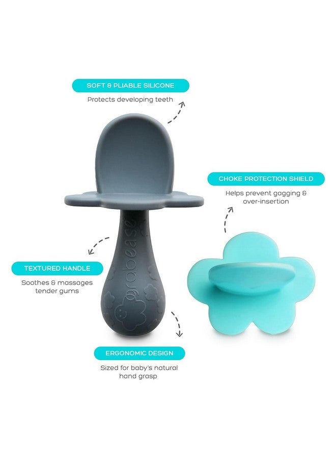 grabease Baby Silicone Spoon Set For Babyled Weaning & First Stage Selffeeding Soft Safe 100% Foodgrade Silicone Safe For Dishwasher No Bpa/Pvc/Latex/Phthalates Set Of 2 (Teal Gray) - Image 2