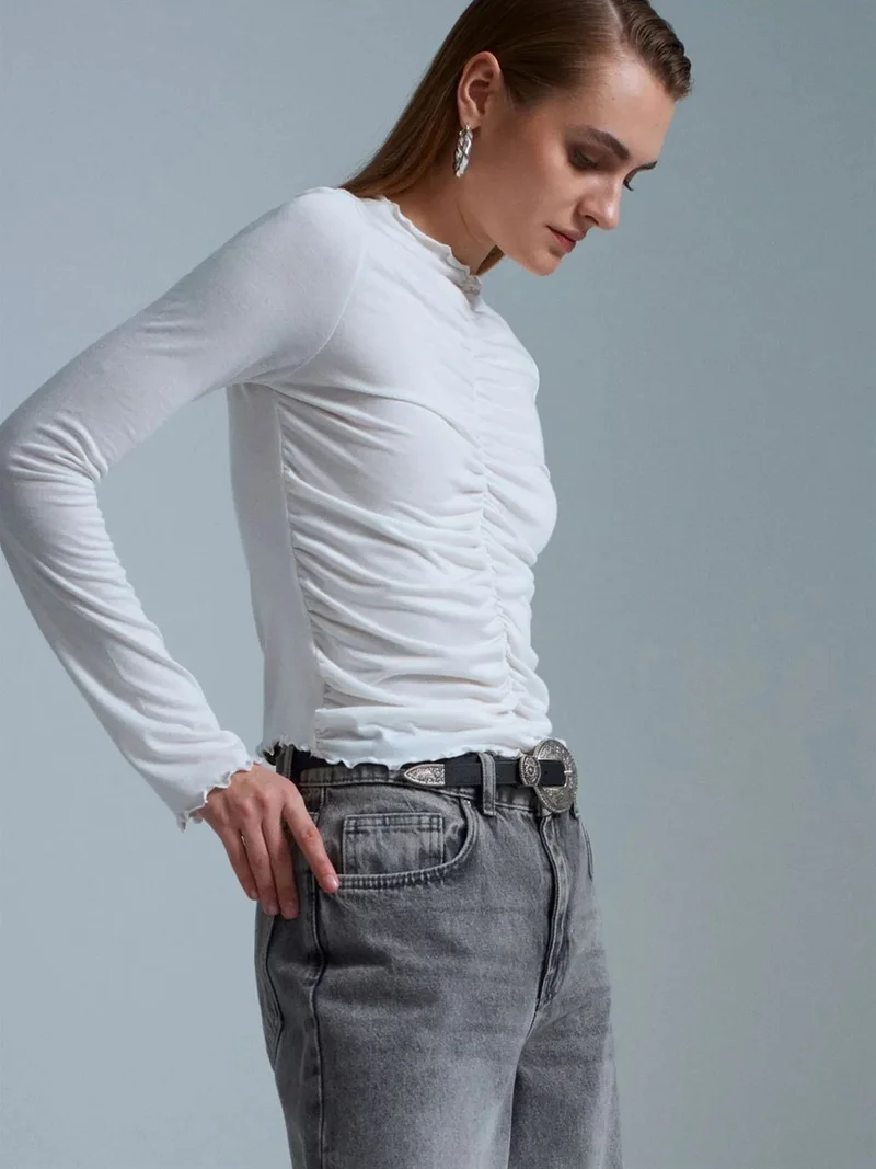 ديلفين Dilvin Slim Fit Long Sleeve Jersey Blouse