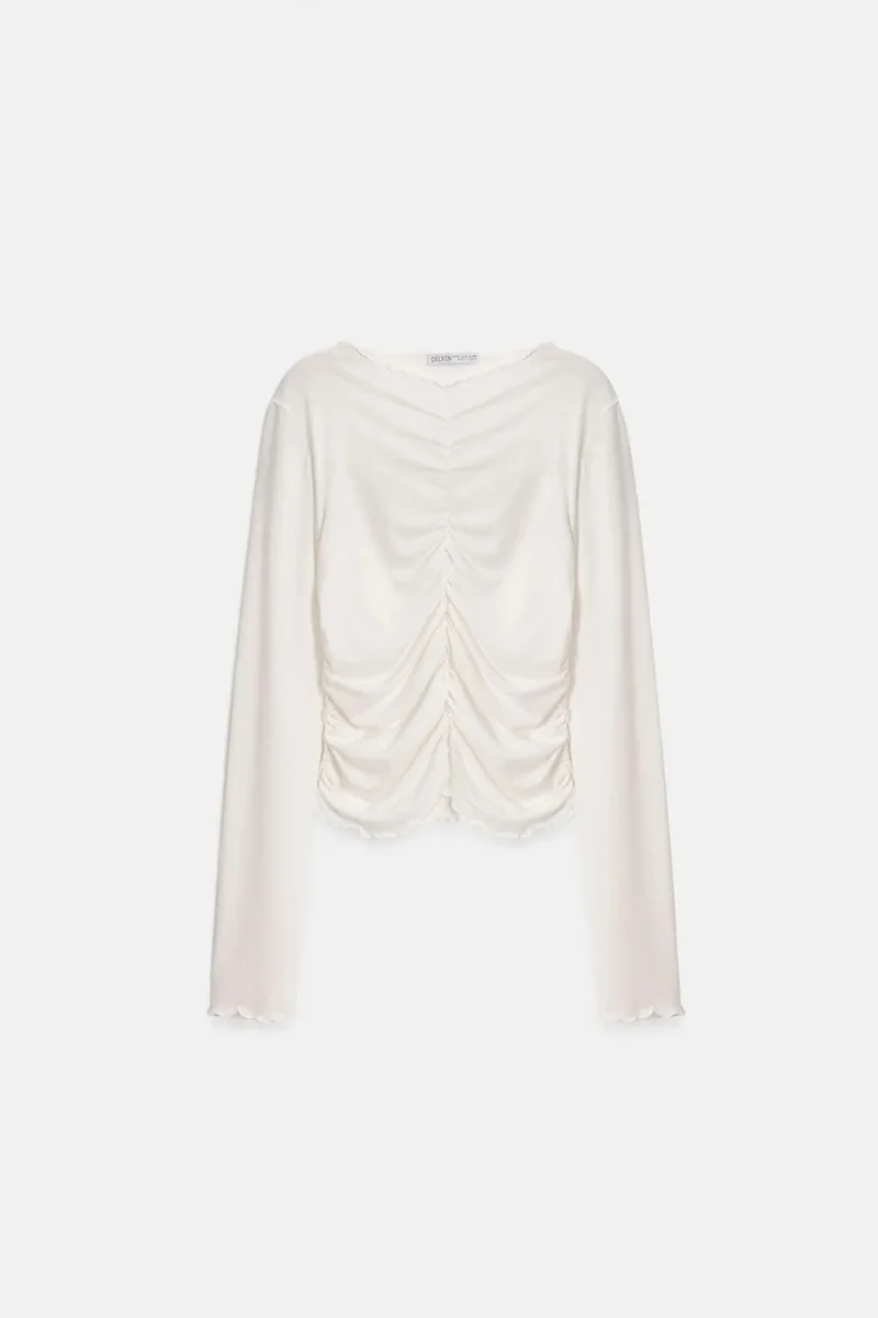 Dilvin White DILVIN Slim Fit Long Sleeve Jersey Blouse for Women | Best Price UAE