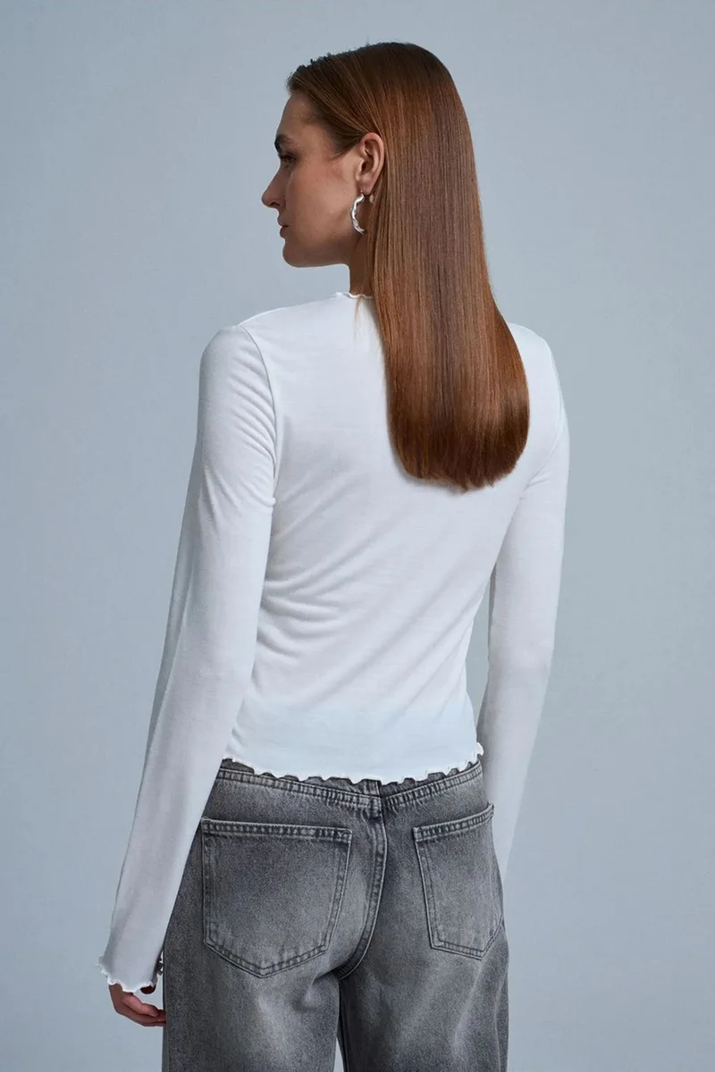 Dilvin White DILVIN Slim Fit Long Sleeve Jersey Blouse for Women | Best Price UAE