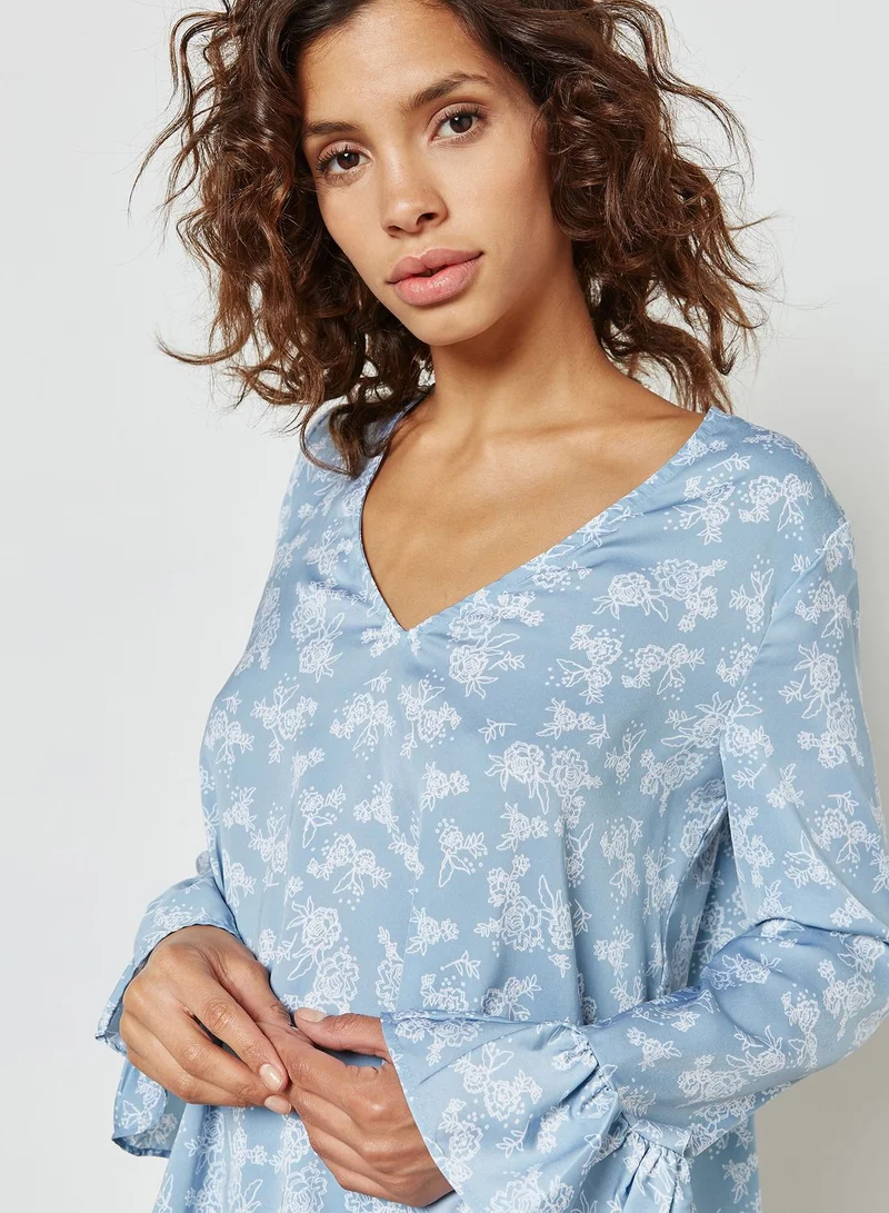 The Fifth Printed Ruffle Sleeve Top